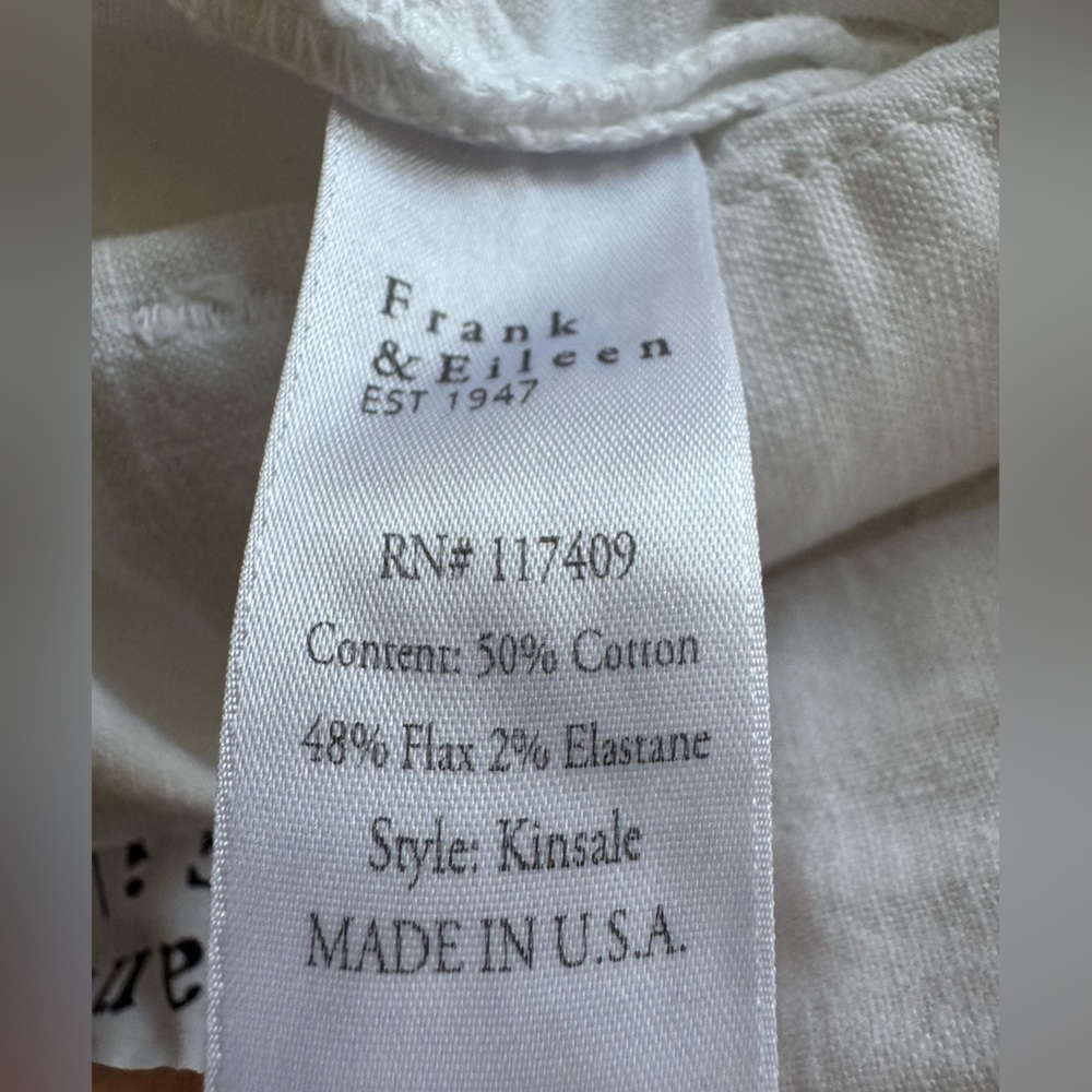 Frank & Eileen Kinsale The Trouser Italian Performance Linen White Size 10 - Picture 9 of 9